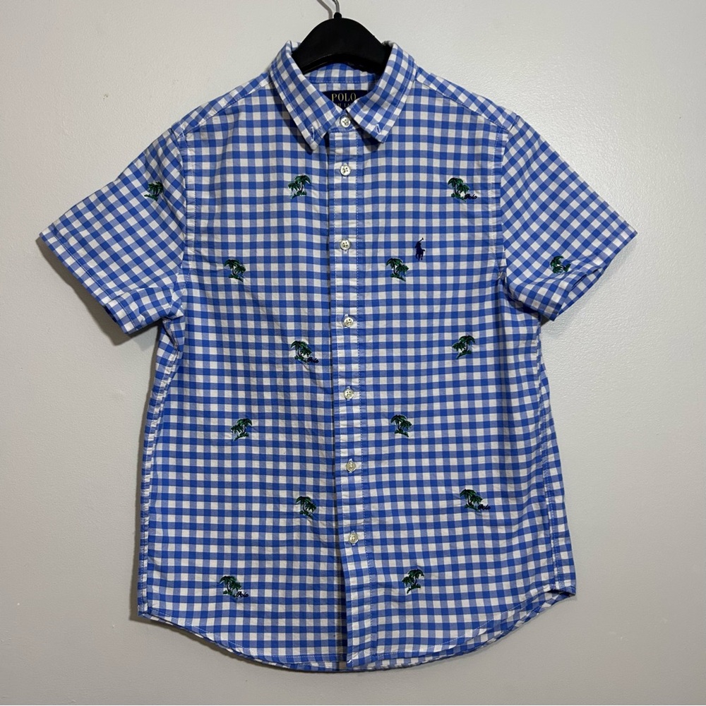 Polo Ralph Lauren Boys' Embroidered Palm Tree Gingham Button Down Shirt L(14/16)
